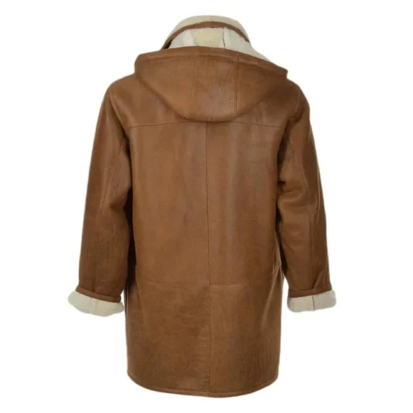 Jataryous hooded shearling leather overcoat back