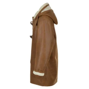 Jataryous hooded shearling leather overcoat sideview
