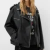 Jaycie Multi Pockets Black Leather Biker Jacket
