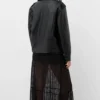 Jaycie Multi Pockets Black Leather Biker Jacket Back