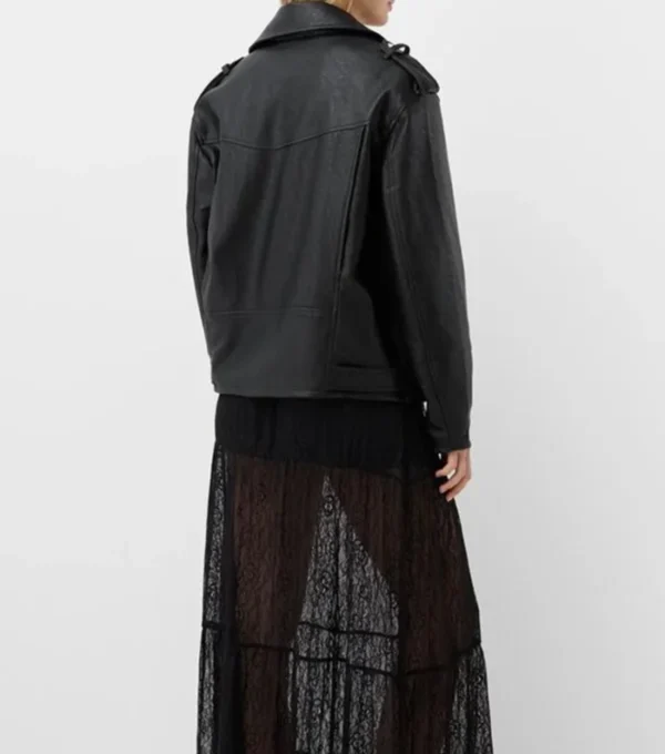 Jaycie Multi Pockets Black Leather Biker Jacket Back