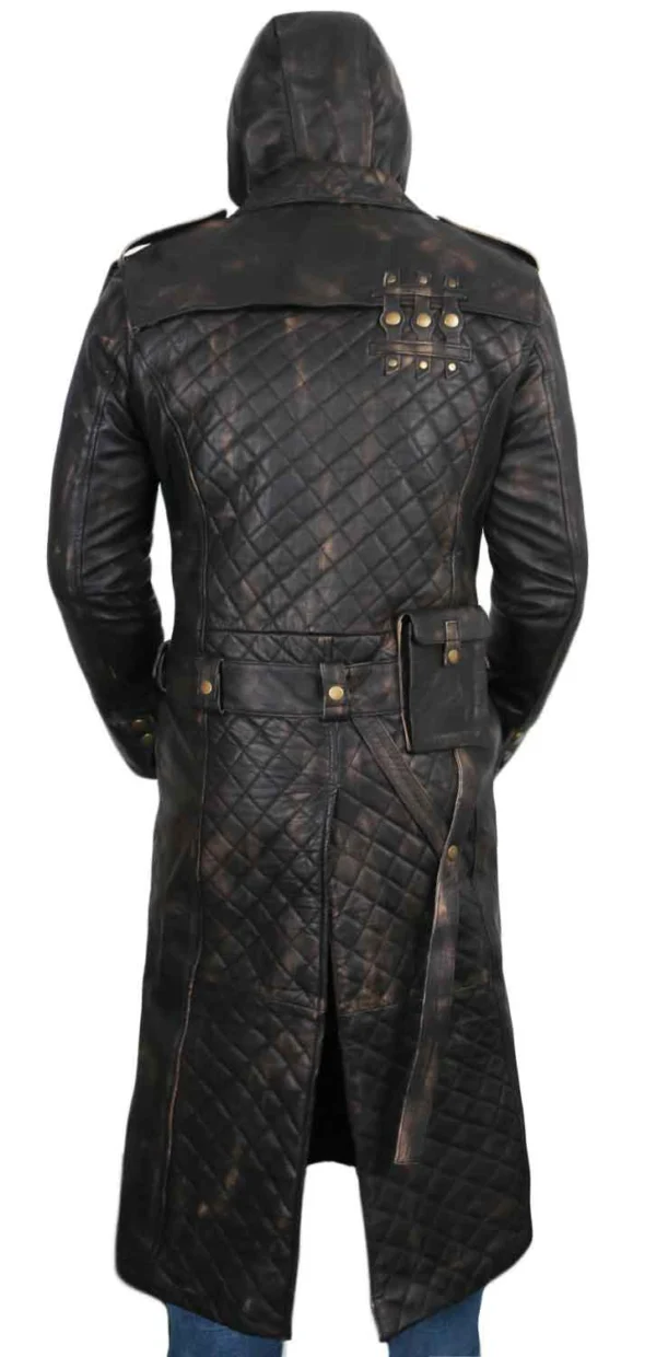 Jayden Mens Genuine Cow Leather Long Trench Coat in Brown Back