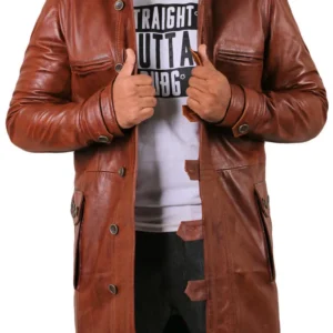 Jazmine shearling lined mens winter leather overcoat