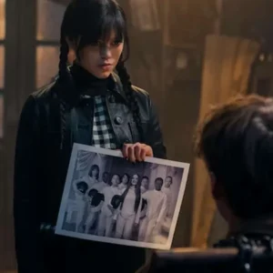 Jenna Ortega Wednesday Black Leather Jacket front