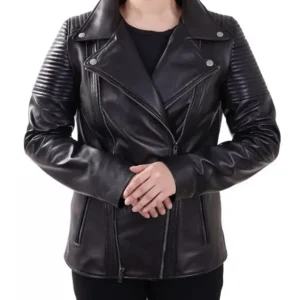 Joby Quilted Shoulder Real Leather Biker Jacket