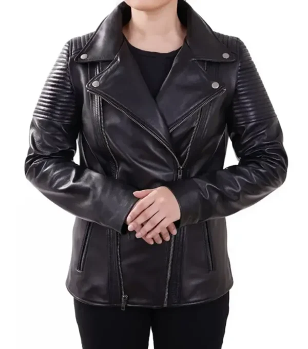 Joby Quilted Shoulder Real Leather Biker Jacket