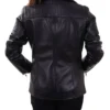 Joby Quilted Shoulder Real Leather Biker Jacket Back
