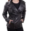 Joby Quilted Shoulder Real Leather Biker Jacket Front