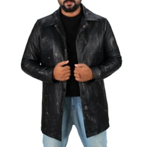 Joey Modern Fit Long Leather Car Coat