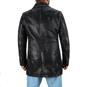 Joey Modern Fit Long Leather Car Coat Back