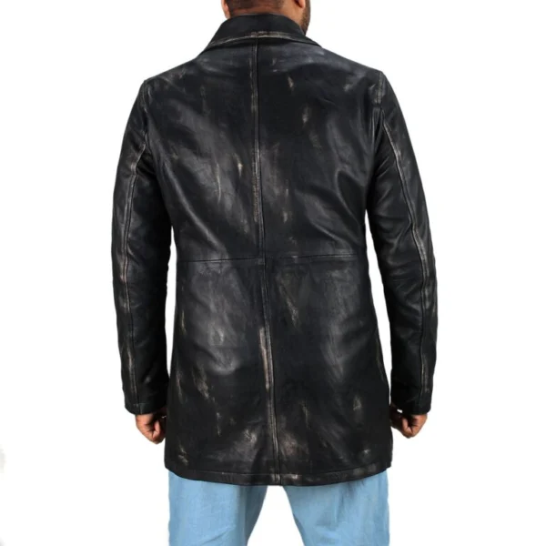 Joey Modern Fit Long Leather Car Coat Back