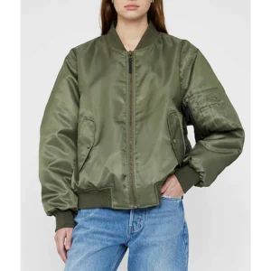 Joie Green Satin Army Bomber Jacket