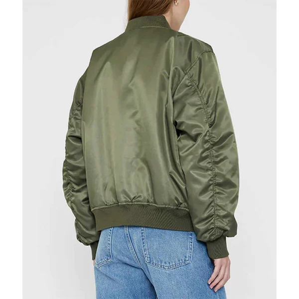 Joie Green Satin Army Bomber Jacket Back