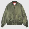 Joie Green Satin Army Bomber Jacket Front