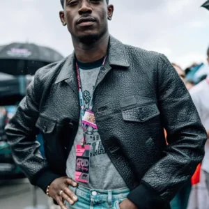 Joshua Pearce at F1 British Grand Prix Black Leather Jacket For Sale