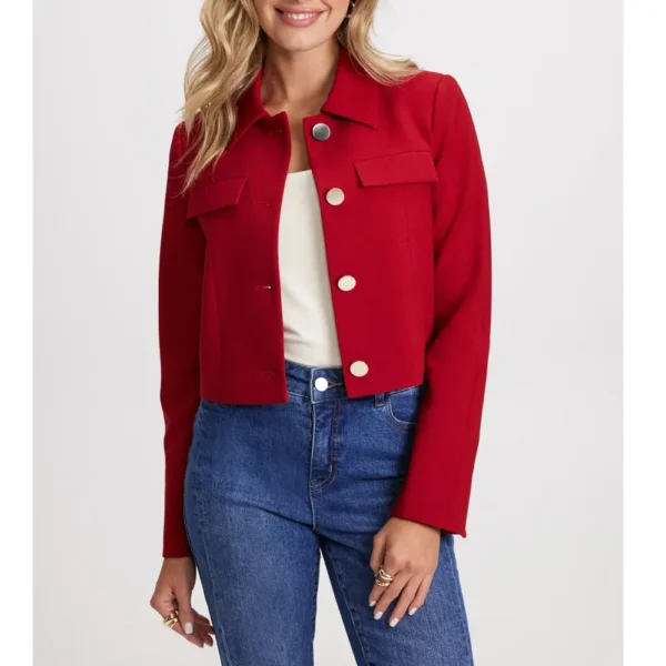 Josiah Fashionable Wool Cropped Red Jacket Front View