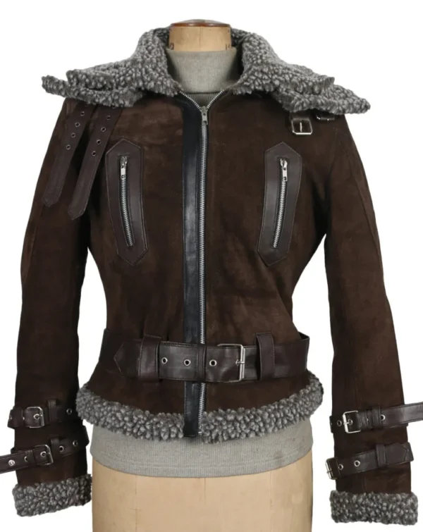 Juan womens dark brown suede cow aviator leather jacket