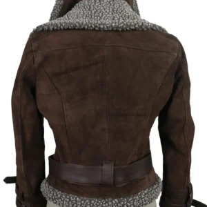Juan womens dark brown suede cow aviator leather jacket back