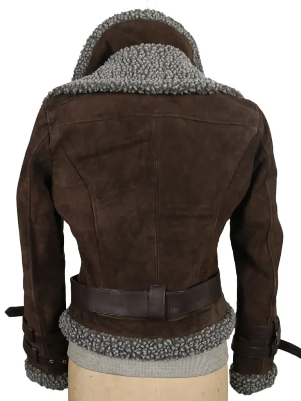 Juan womens dark brown suede cow aviator leather jacket back