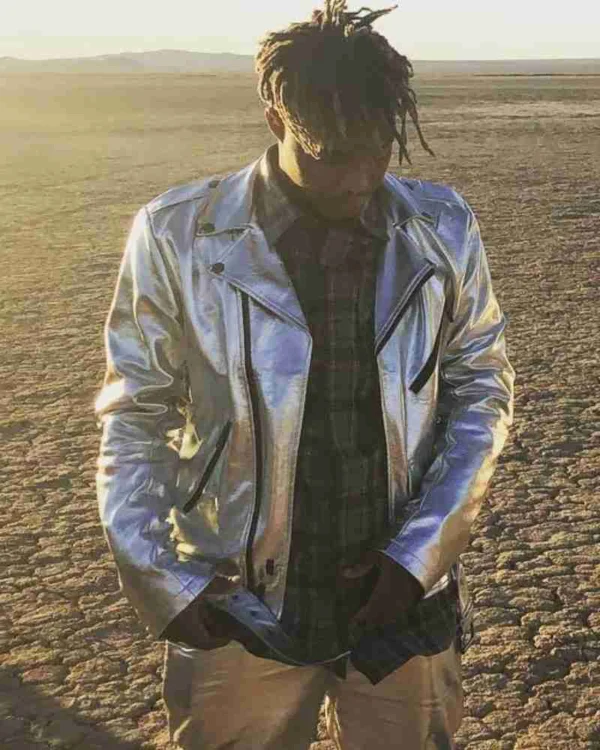 Juice Wrld on Drugs Silver Biker Leather Jacket