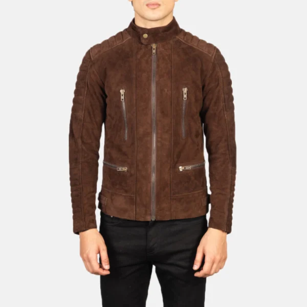 Julia Brown Suede Cafe Racer Style Front