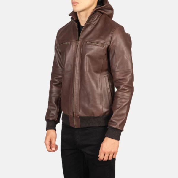 Julissa Brown Hooded Motorcycle Jacket Side View