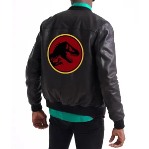 Jurassic Park Black Leather Bomber Jacket