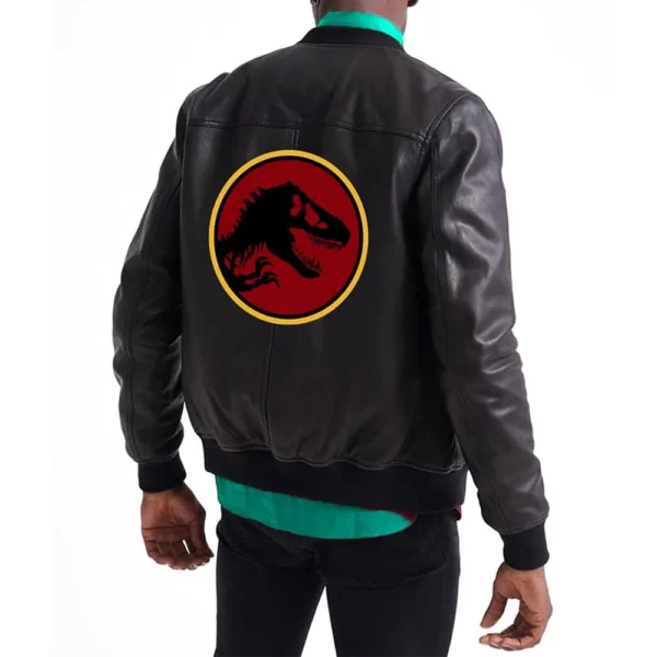 Jurassic Park Black Leather Bomber Jacket
