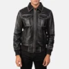 Kadyn Distressed Black Bomber Leather Jacket