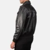 Kadyn Distressed Black Bomber Leather Jacket Back