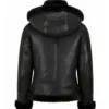 Kaila B3 Shearling Black Real Leather Hooded Bomber Jacket Back