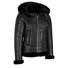 Kaila B3 Shearling Black Real Leather Hooded Bomber Jacket Front