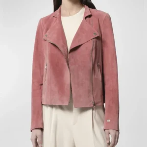 Kailynn Genuine Suede Leather Plain Biker Pink Jacket