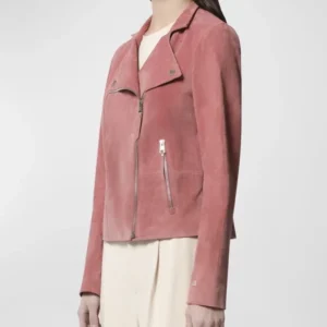 Kailynn Genuine Suede Leather Plain Biker Pink Jacket Side View