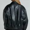 Kaitlyn Black Oversized Leather Bomber Jacket Back