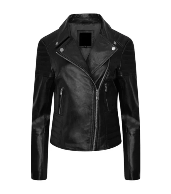Karla Quilted Leather Moto Jacket Front View