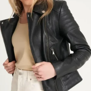 Karla Quilted Leather Moto Jacket Open Front