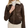 Katheryn Brown Fur Collar Bomber A1 Avaitor Leather Jacket