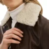 Katheryn Brown Fur Collar Bomber A1 Avaitor Leather Jacket Closeup