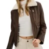 Katheryn Brown Fur Collar Bomber A1 Avaitor Leather Jacket Front