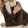 Katheryn Brown Fur Collar Bomber A1 Avaitor Leather Jacket Front View