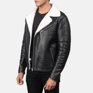 Katie Black Moto Jacket With Shearling Lining Side View