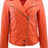 Kayden Cool Toned Real Leather Biker Orange Quilted Jacket