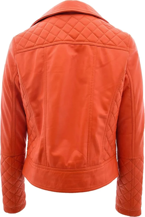 Kayden Cool Toned Real Leather Biker Orange Quilted Jacket Back