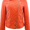 Kayden Cool Toned Real Leather Biker Orange Quilted Jacket Front View