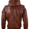 Keegan Brown Hooded Bomber Leather Jacket Back