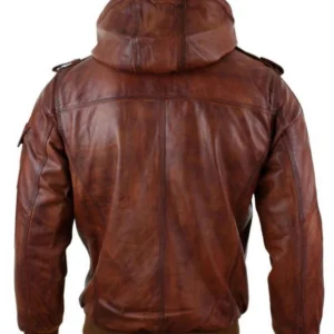 Keegan Brown Hooded Bomber Leather Jacket Back