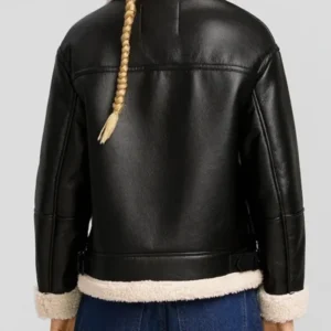 Kendell Inner White Shearling Black Leather B3 Aviator Jacket Back
