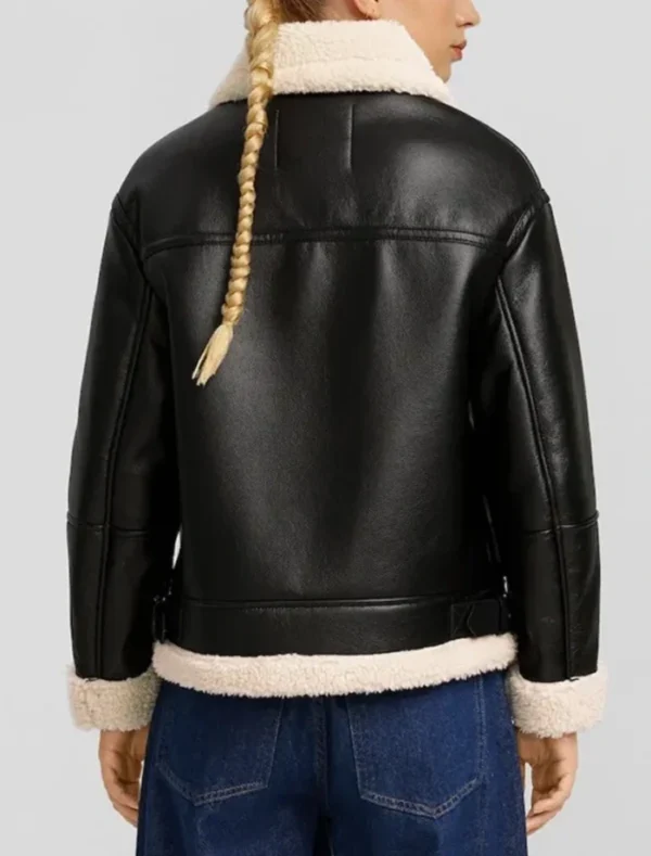 Kendell Inner White Shearling Black Leather B3 Aviator Jacket Back