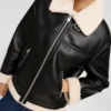Kendell Inner White Shearling Black Leather B3 Aviator Jacket Front
